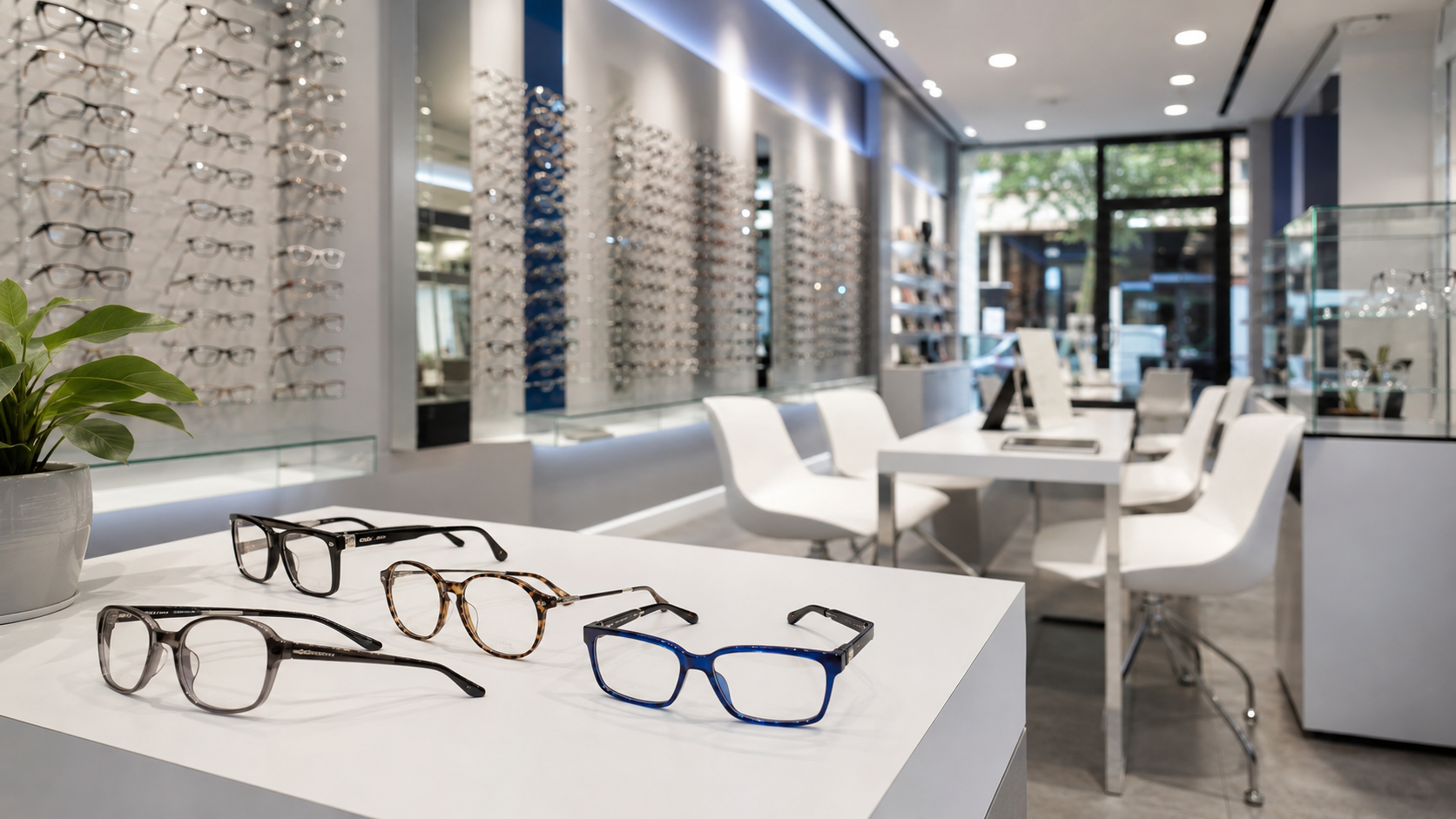 Interior de Óptica Arco con exposición de gafas